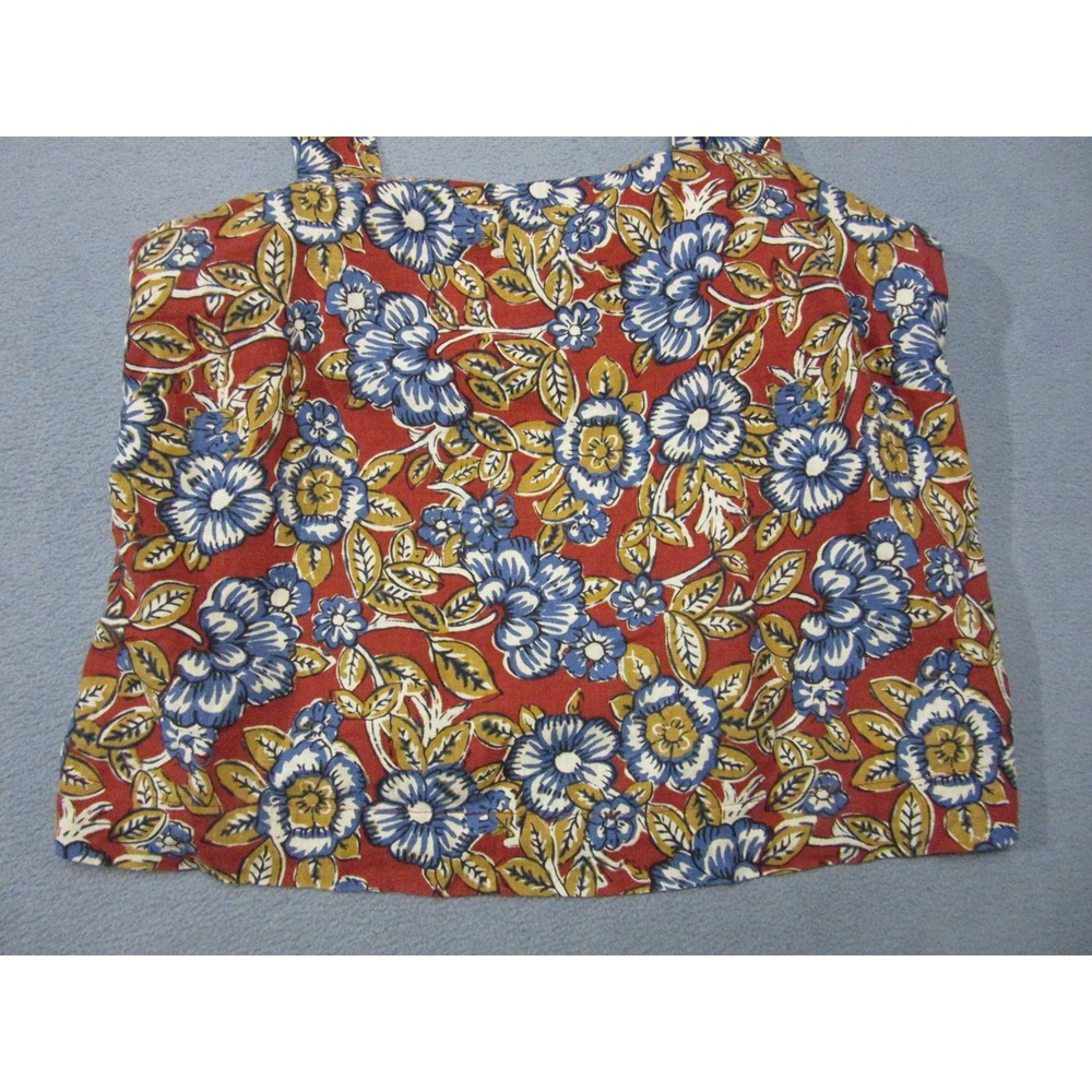 Faherty Tank Top Womens Linen Blend Floral Print Red Blue Square Neck Small - Picture 2 of 11